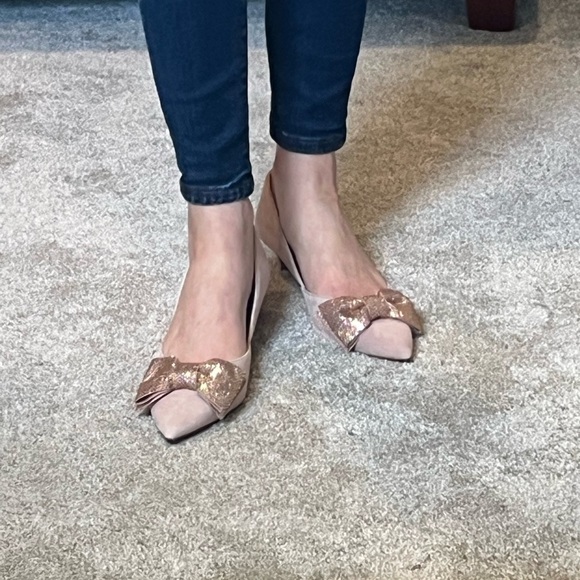 Ann Taylor Light Pink Suede Kitten Heels Sparkle Bow 10M - Picture 5 of 5